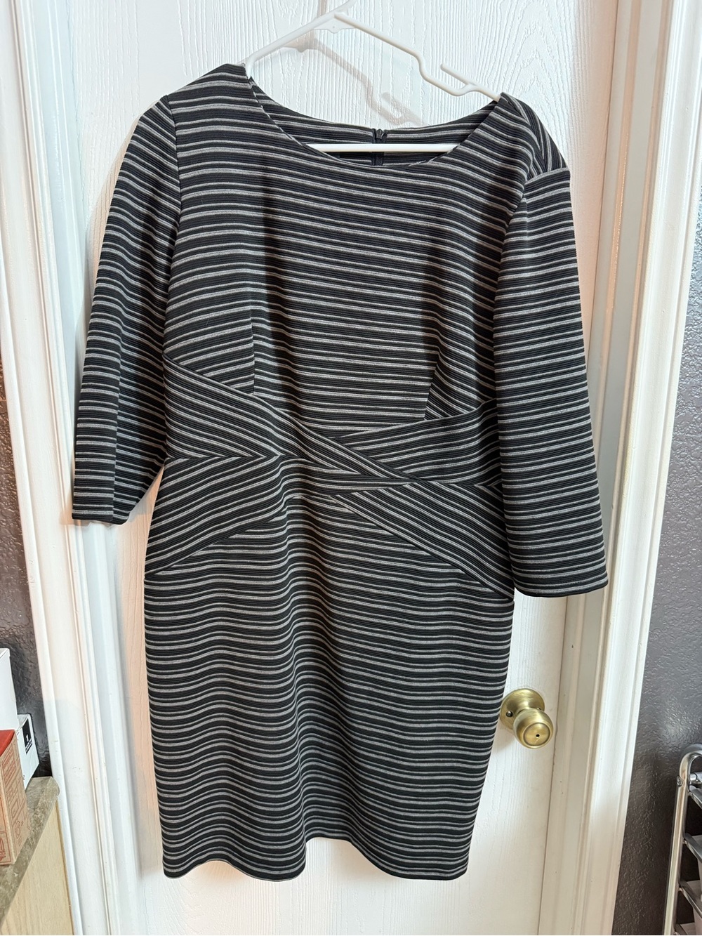AGB Black and Gray Striped Long Sleeve Sheath Dress